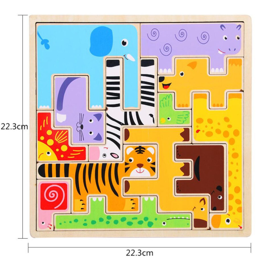 Kleurrijke 3D Cartoon Dieren Voertuig Houten Puzzels Puzzel Speelgoed Kinderen Intelligentie Ontwikkeling Baby Vroege Educatief Speelgoed