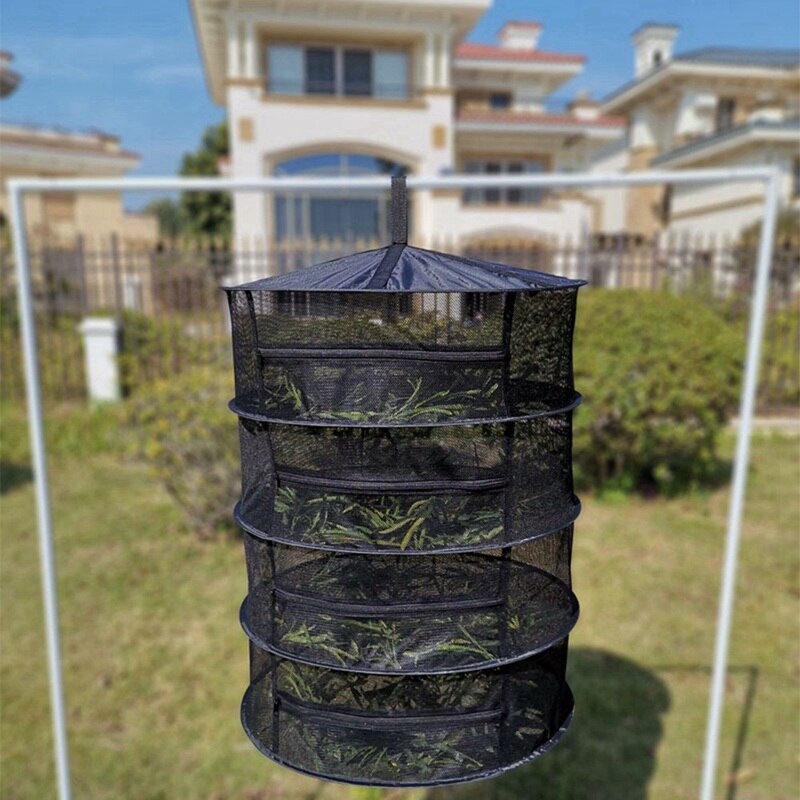 4 camadas de secagem net saco malha planta tomate gaiolas cestas cinto zíper dobrável pendurado cesta bandeja ferramenta agricultura protetora