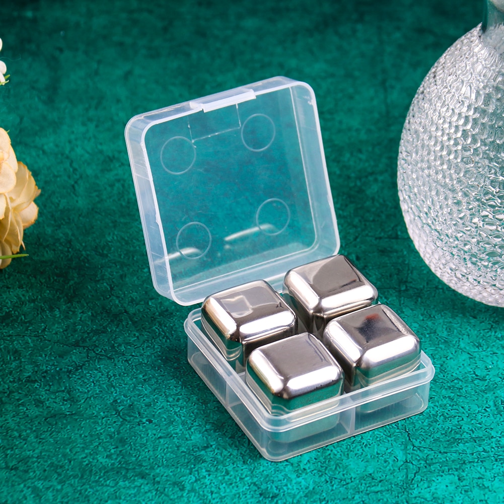 4PCS Stainless Steel Ice Cubes Bar Accessories Home Bars Reusable Food Grade Cooling Ice Stone Keep Your Drink Cold Longer