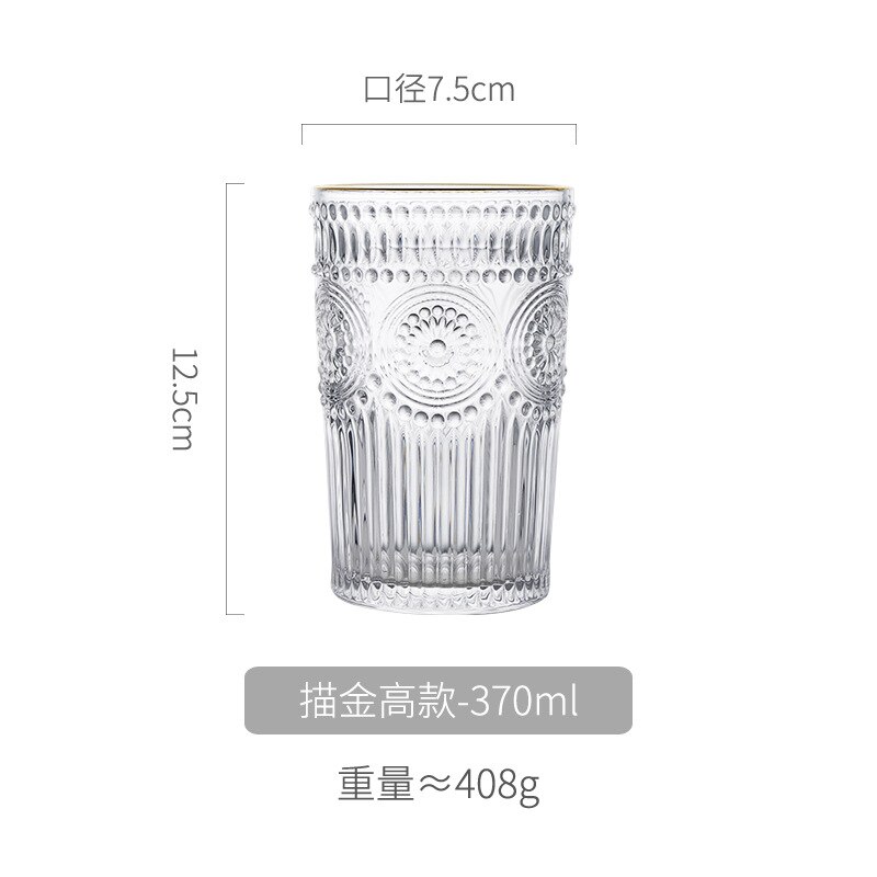 Large Outline In Gold Glass Cup Household Glass Tea Cup Nordic Transparent Relief Juice Glass Crystal Wine Glass Drinkware: A02 370ml