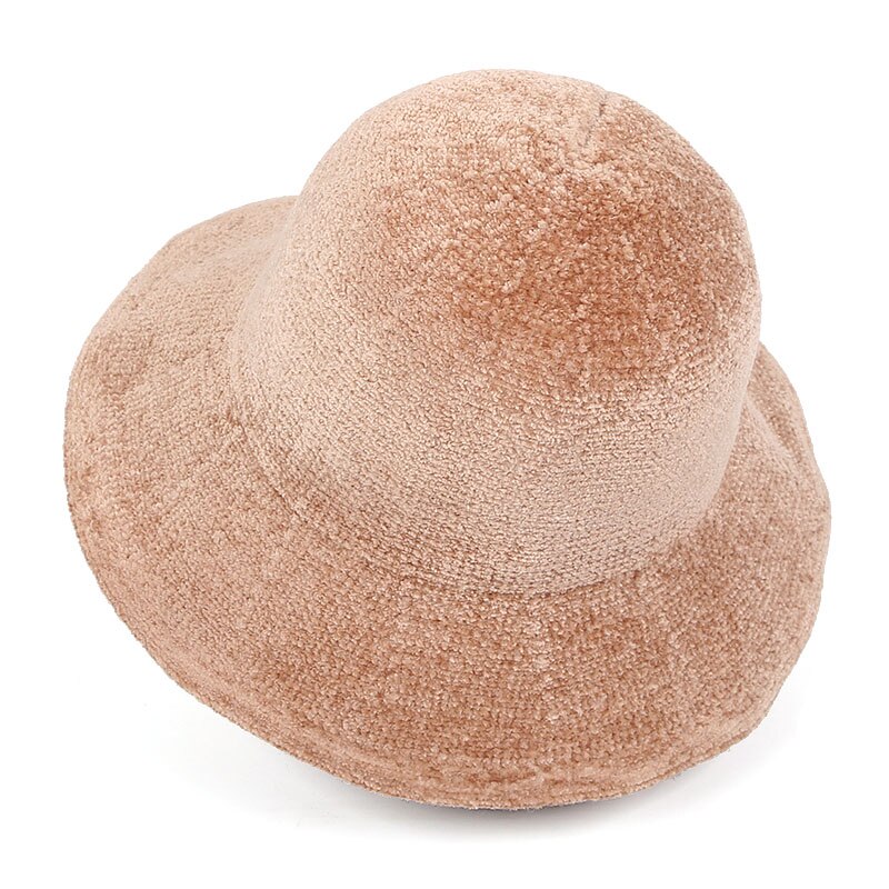 Vinter bred birm varm pels spandhue kvinder koreansk vintage filt chenille foldbar kuppel panama trilby hat sort fiskeri hat: Khaki