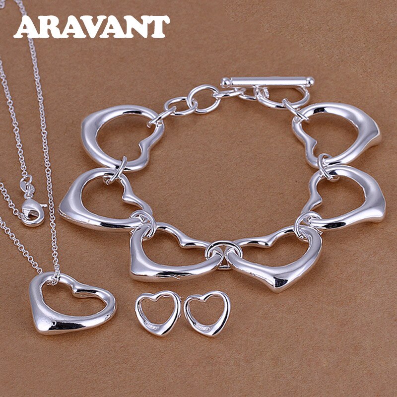 925 Zilveren Sieraden Sets Liefde Hart Romantische Ketting Oorbellen Armband Sieraden Sets Voor Vrouwen Wedding Bridal