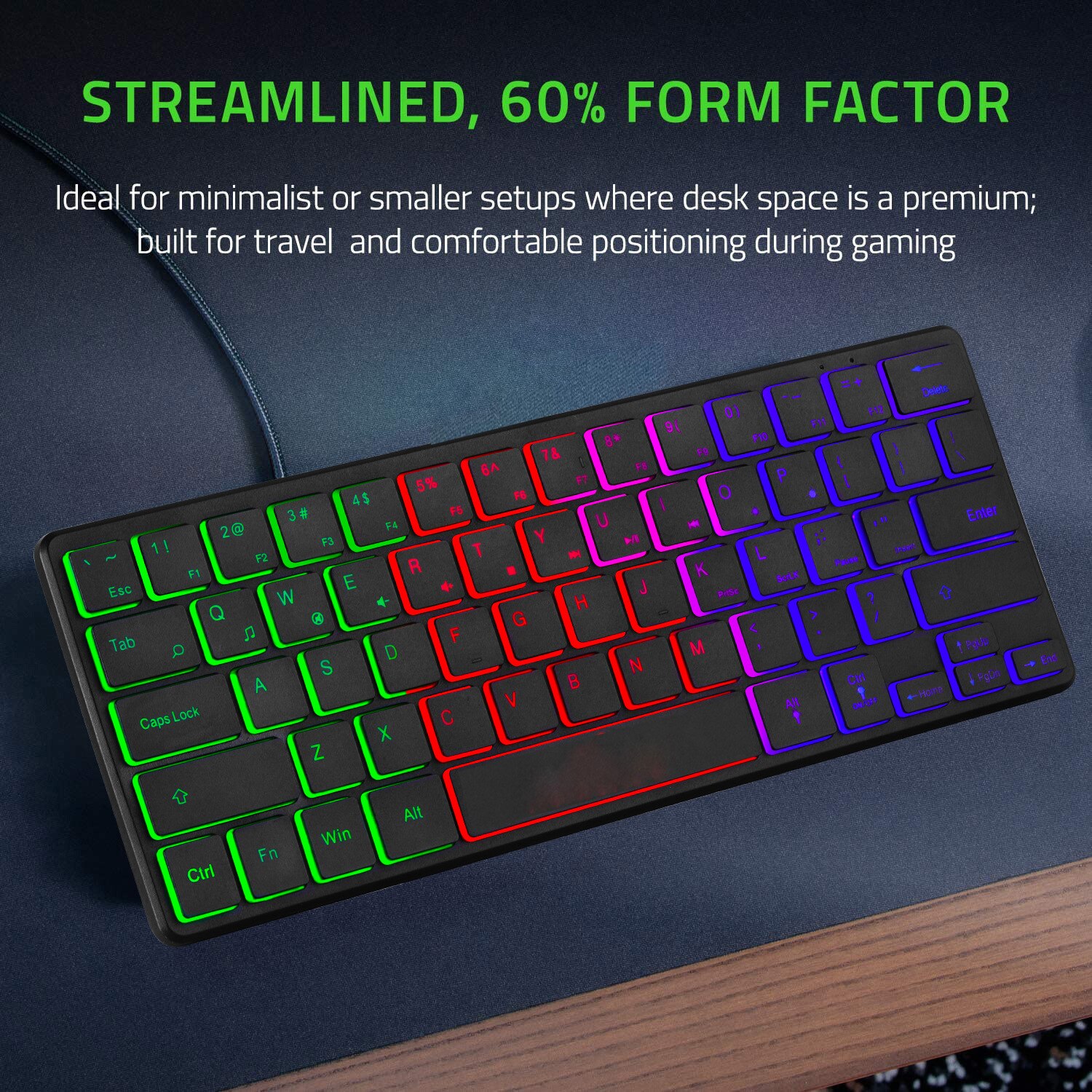 ZIENSTAR QWERTY English Letter 64 Keys Ultra -thin Mini USB Wired Keyboard with RGB backlight for Computer