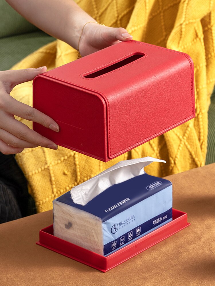 Leather Pattern Tissue Box Dining Table High-Grade Tissue Storage Box Living Room Simple Tissue Box Paper Extraction