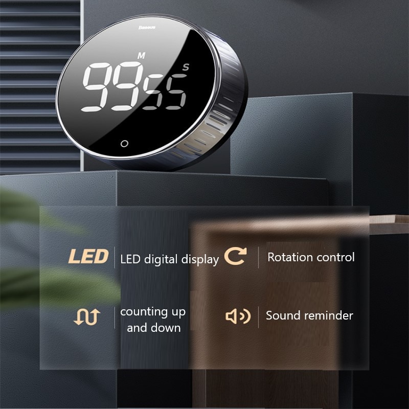 Rotary Countdown Timer Kitchen Magnetic Suction Electronic Timing Alarm Clock Fitness Reading Cooking Timer Without Battery
