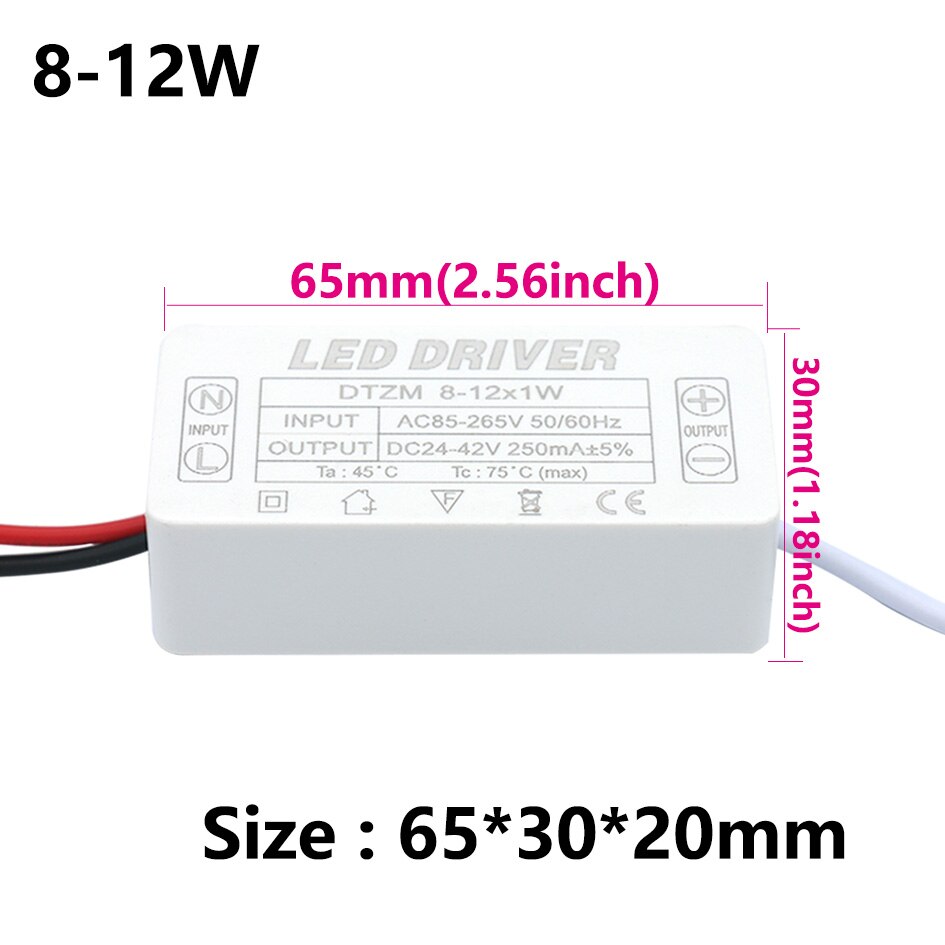 1-36W 250mA LED Driver LED Power Supply Unit AC90-265V Lighting Transformers For Fit LED Driver Bulb Lightting: 8-12W 250mA