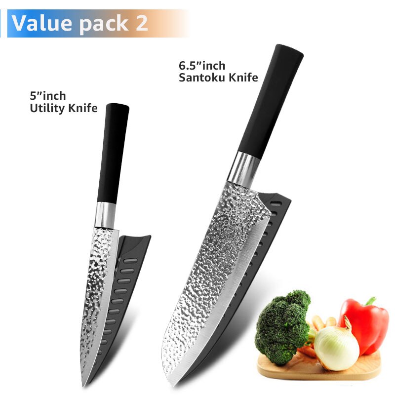 6pcs Knives Kitchen Set Japanese knife Set High Carbon Stainless steel Meat Cleaver Fruit Paring Knife Chef Knives: B