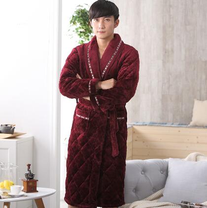 Autumn Winter Thick Warm Men Bathrobe Long Sleeve Mens Flannel Robe Casual Soft Comfortable Plus Size L-3XL Male Kimono Robe: L
