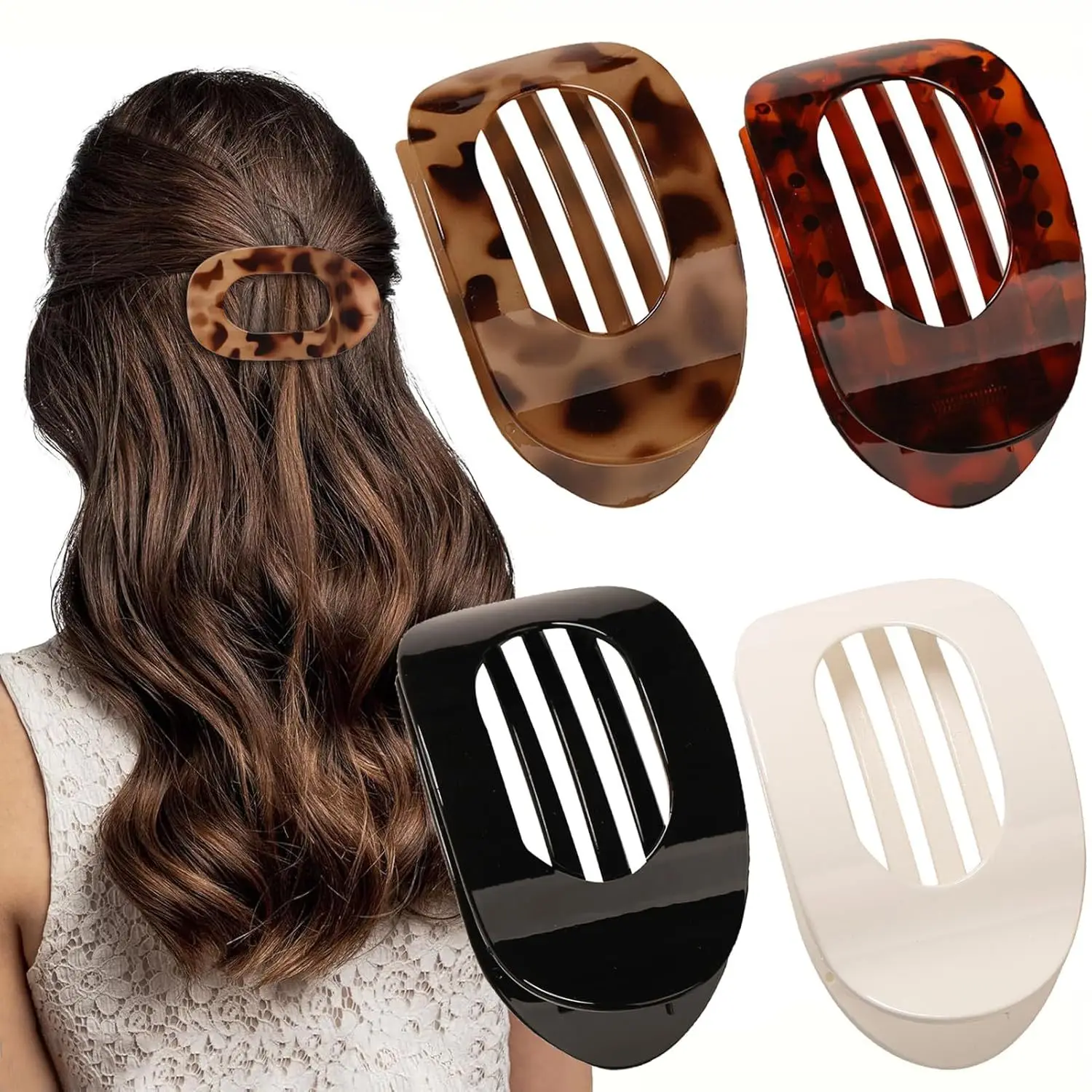 Fashion Oval Hair Claw Clip for Women New Design Leopard Matte Curved Flat Styling Barrettes Acrylic Lying Down Hair Accessories: Verde exército