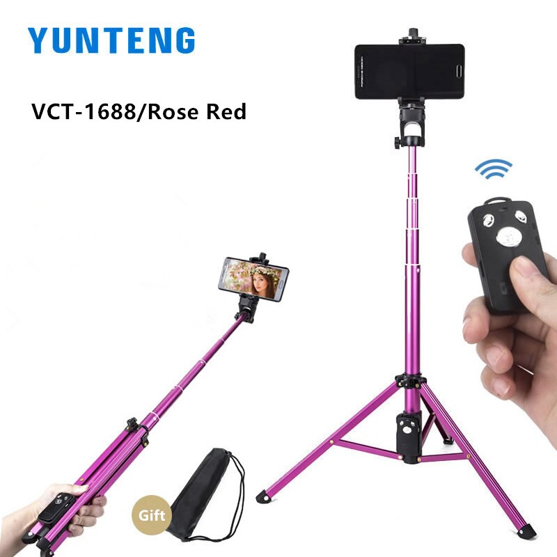 Statief Selfie Stok Telefoon Houder Met Bluetooth Afstandsbediening Draagbare Mount Voor Iphone Smartphone Tablet Xiaomi Huawei Samsung: Rose Red / Standard skit