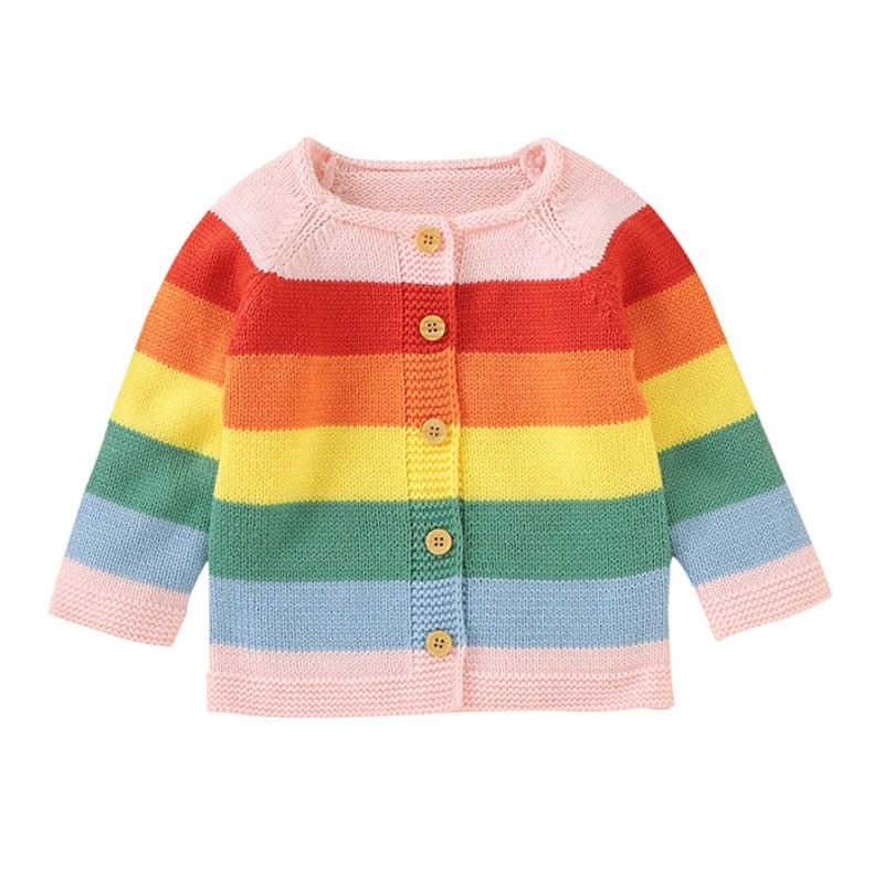Bebê crianças camisola outono inverno da criança menina cardigan de malha bebê listrado arco-íris casaco crianças moda meninas sweater3