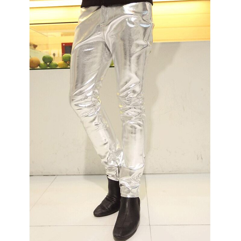 Hip Hop Mens Leather Pants Faux Leather Pu Material 3 Colors Motorcycle Skinny Faux Leather Casual Pants