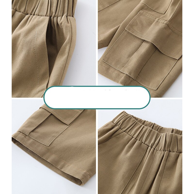Pantalon Cargo décontracté en coton pour garçon, avec poches, couleur unie, taille élastique, longueur aux genoux, été 2022