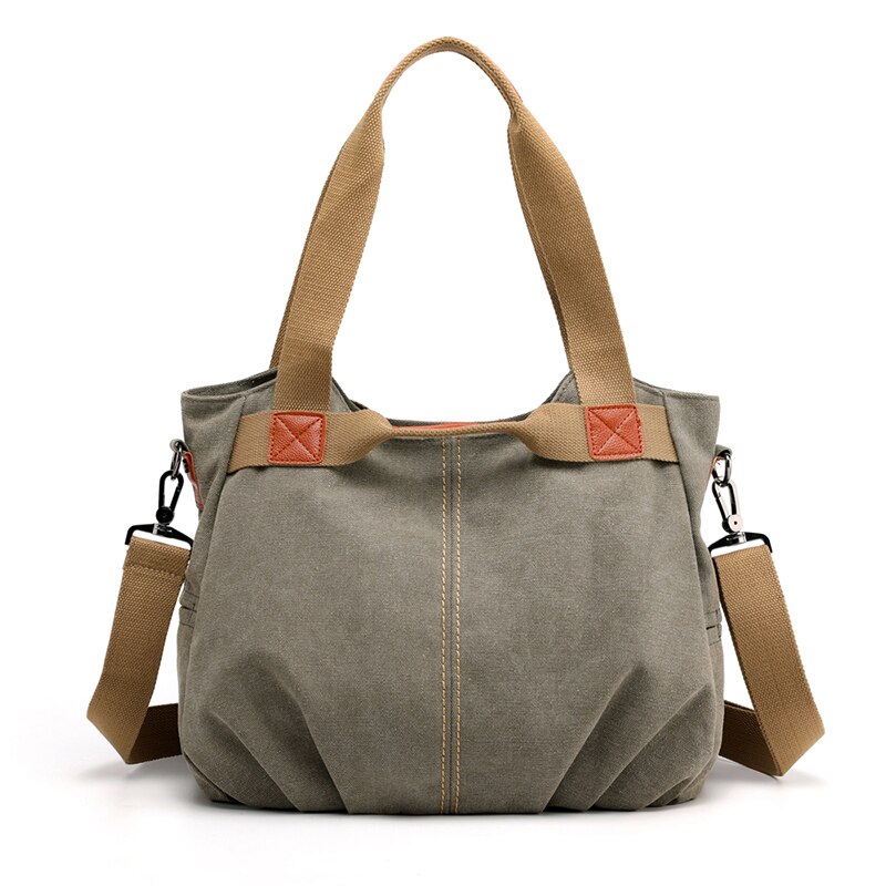 Canvas Hobos Bag Women Handbags Female Large Capacity Leisure Shoulder Bags for Travel Weekend Outdoor Bolsas Colors: Army Green