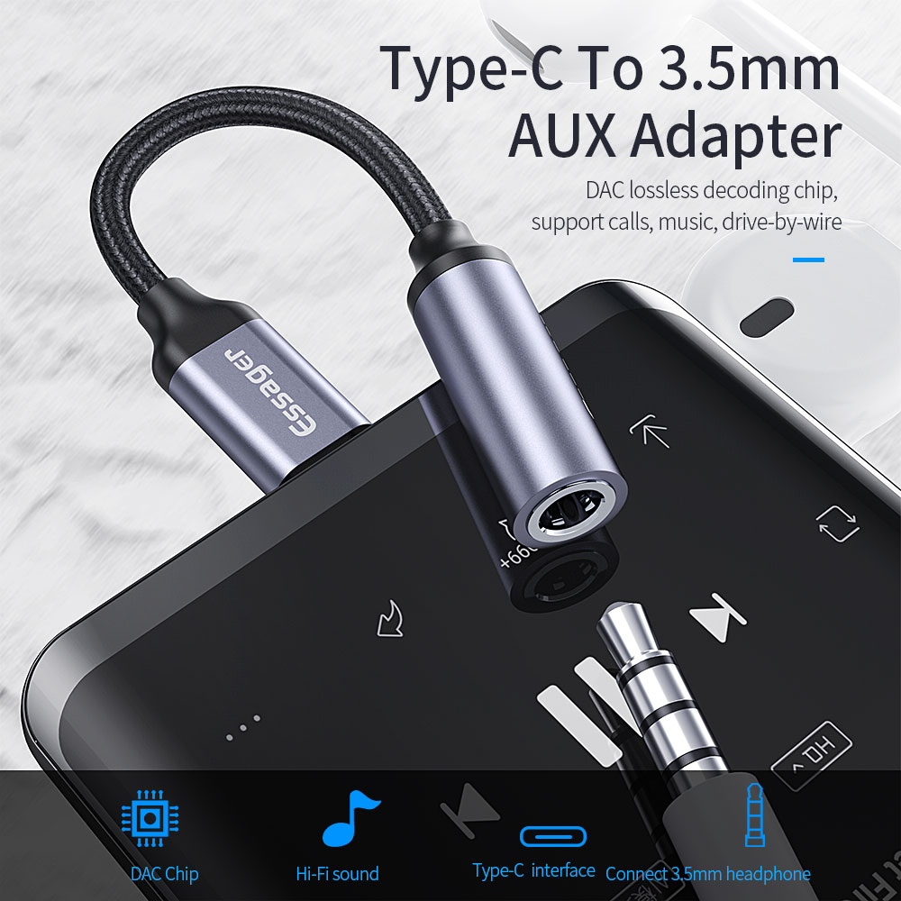 Essager Adapter USB Type-C do 3,5 mm Jack żeński do słuchawek Zestaw słuchawkowy typu C do 3,5 mm Aux Kabel audio do Xiaomi Samsung Huawei