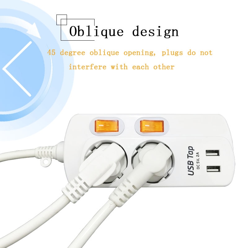 EU PLUG 1.5/2.5m 2/3/6 Extension Socket 250V 10A/16A Individually Switched Power Strip 3AC 2USB Outlets Charger Adapter Socket
