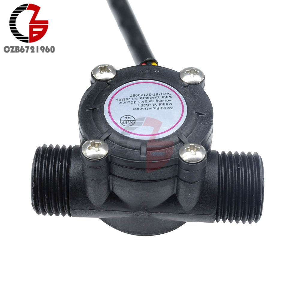 12V Water Flow Sensor Dc 5-18V Flowmeter Hall Doorstromingssensor Water Controle Vloeistofstroom Sensor Schakelaar 1-30L/Min 2.0MPa YF-S201