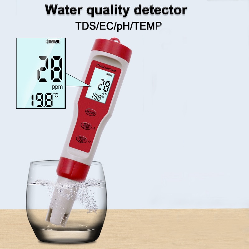 Water PH Tester 4 in 1 Function PH TDS EC Temp Digital Water Tester Monitor Meter Test Pen