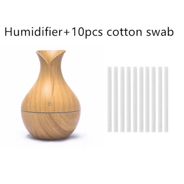 Mini Electric Air Humidifier USB Ultrasonic Aroma Essential Oil Diffuser Wood Grain Cool Mist Maker LED Light For Home Office: Q10
