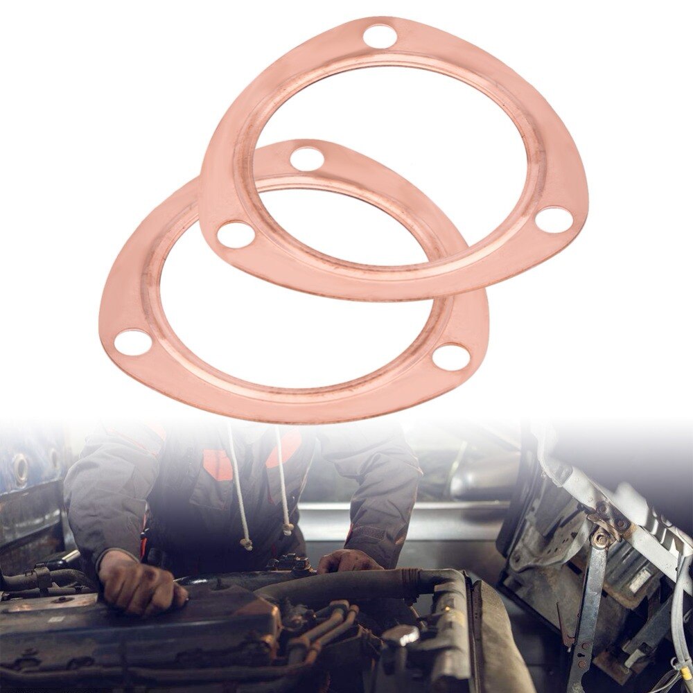 2pcs 3inch Copper Header Exhaust Collector Gaskets Reusable for SBC BBC 302 350 454 383 Fits all 3inch collector with Triangle