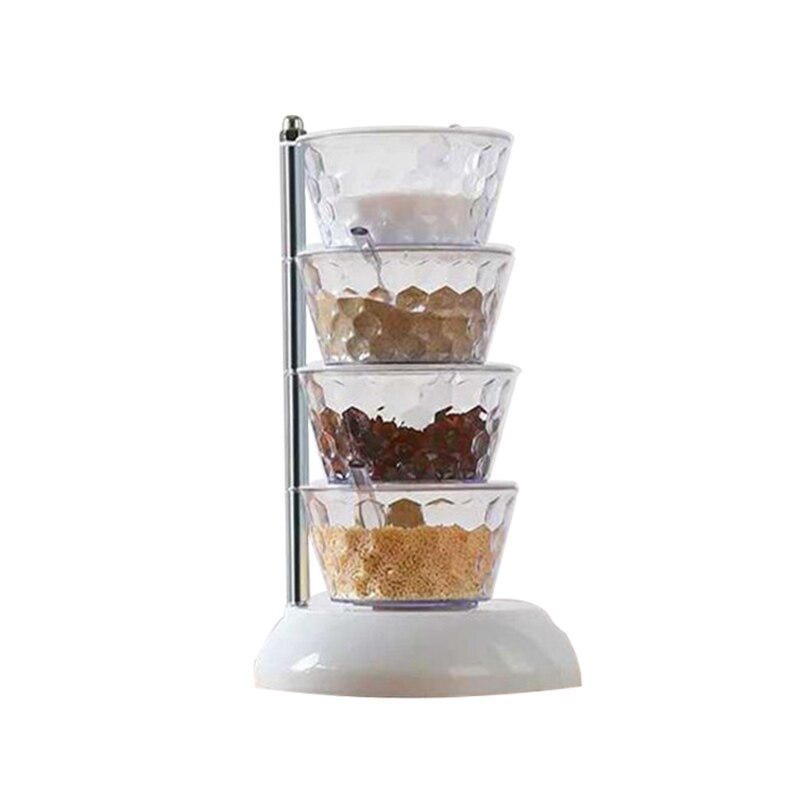 Accessoires de cuisine tournant 5 niveaux cuisine sucre sel poivre épices support assaisonnement boîte de rangement Pot pour Condiment Pot à épices: A 4 Tier