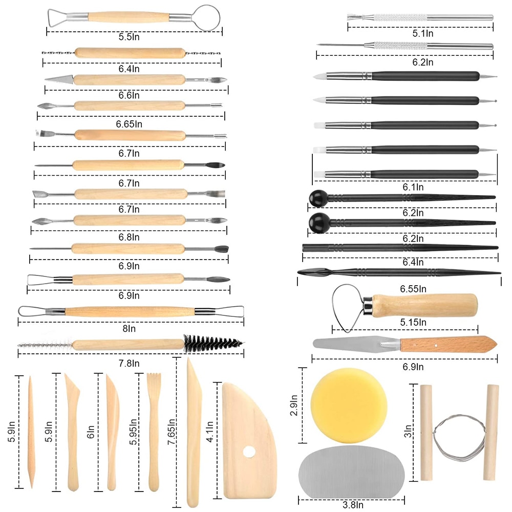 34pcs/set Tools For Ceramics Clay Sculpture Tools Polymer Tool Craft Sculpting Pottery Modeling Carved Smoothing Wax Kit