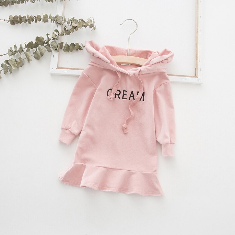 6New Autumn 1-7T Baby Girl Clothes Lovely Toddler Girl Dress Casual Long Sleeve Letter Printing Hoodie Kids Hooded Dress: Pink / 4T