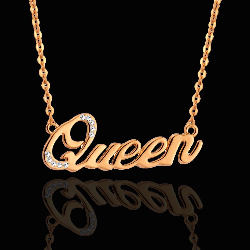 LEEKER QUEEN, collares con colgante de letra para mujeres, chicas, gargantilla de oro rosa y plata, collar de joyería personalizada 331 LK9: queen yellow gold