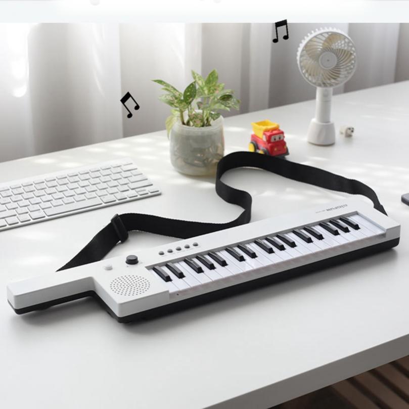 Mini guitare électronique Rechargeable de 37 touches, Piano pour enfants avec sangle et Microphone, d&#39;éveil Musical