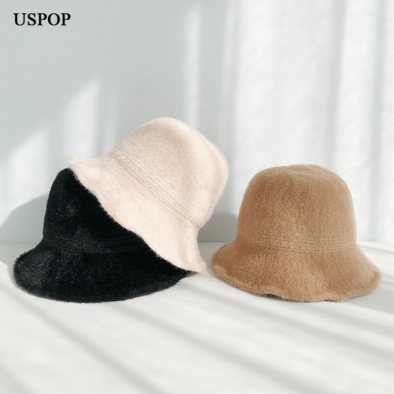 Uspop bucket hats naiset yksiväriset lämpimät hatut naisten talvi bucket hat