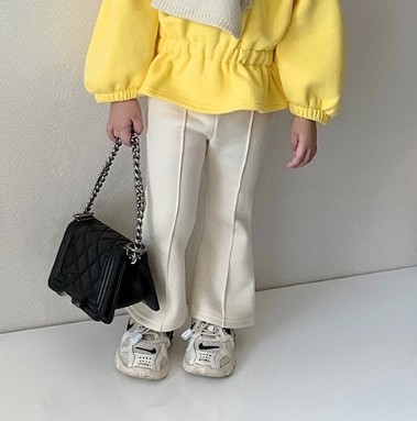 Herfst Winter Meisjes Mode Flare Broek Kinderen Warme Fleece Broek: WHITE / 2T