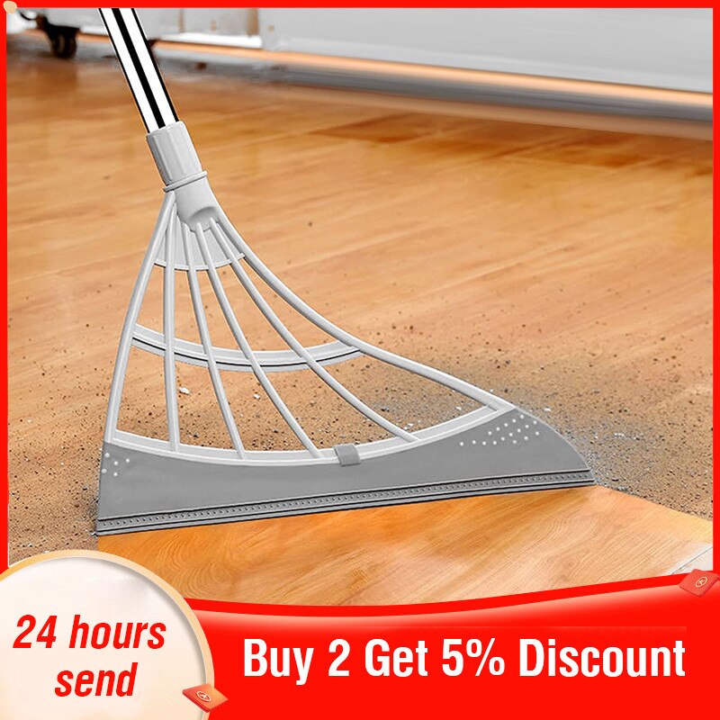 2-in-1 Broom Sweeper Easily Dry Floor Water Stains Remove Dirt Hair Glass Wiper Super Sweeper Broom Home Dormitory Cleaning Tool