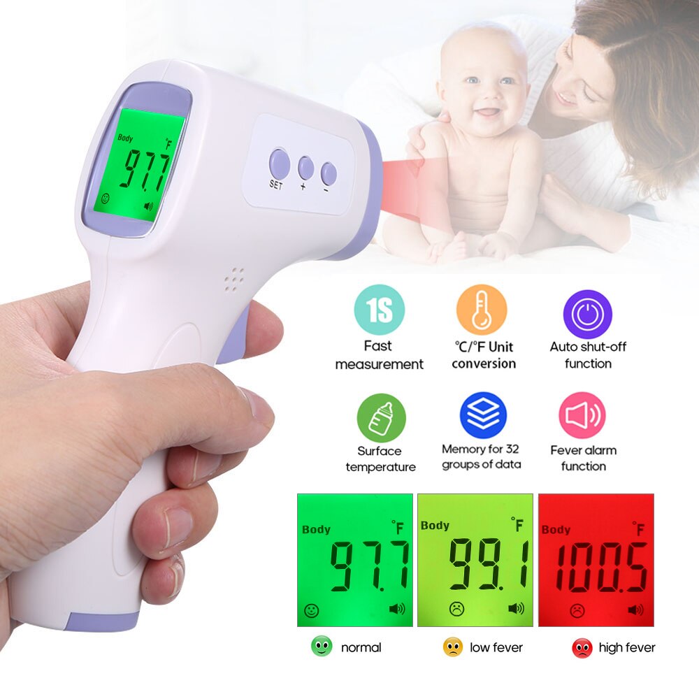 Non-Contact Infrared Thermal Imagr Digital Forehead Thermometer Wall-Mounted Infrared Thermometer °C/°F Unit Switch Fever Alarm: MD1349-1