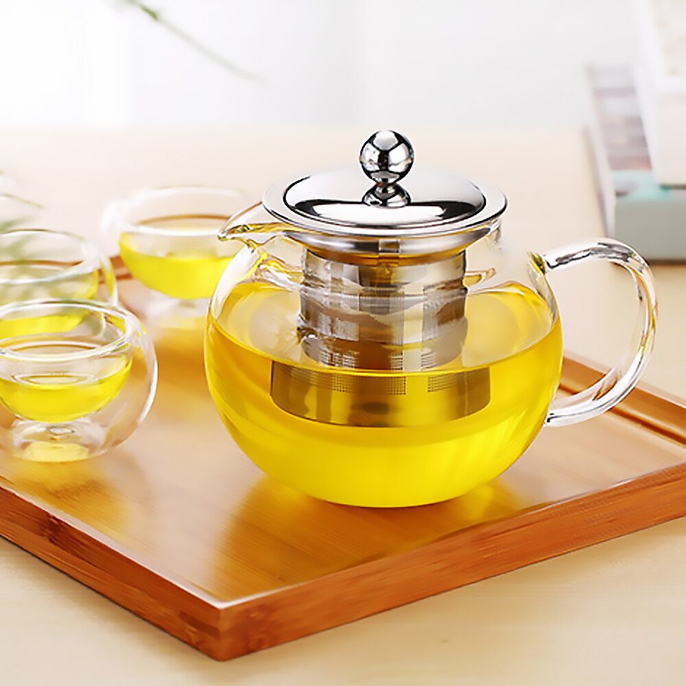 Glass Teapot With Removable Inner Stainless Steel Strainer Stove Top Safe Kettle Transparent And Silver