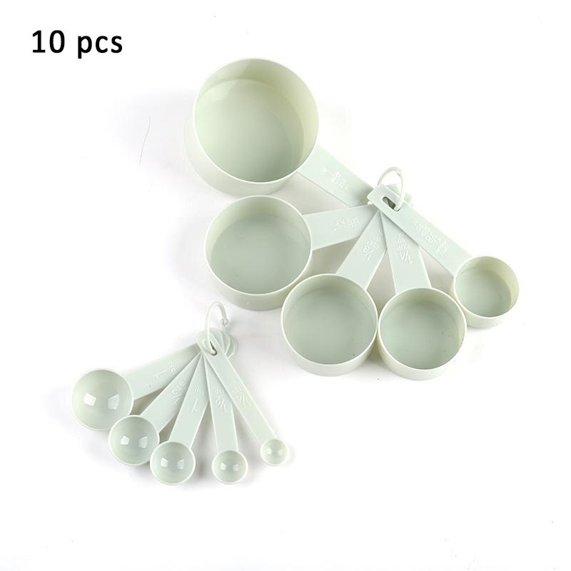 10Pcs/Set Kitchen Measuring Spoons PP Plastic DIY Baking Supplies Portable Pure Color Stackable Combination: Light Green