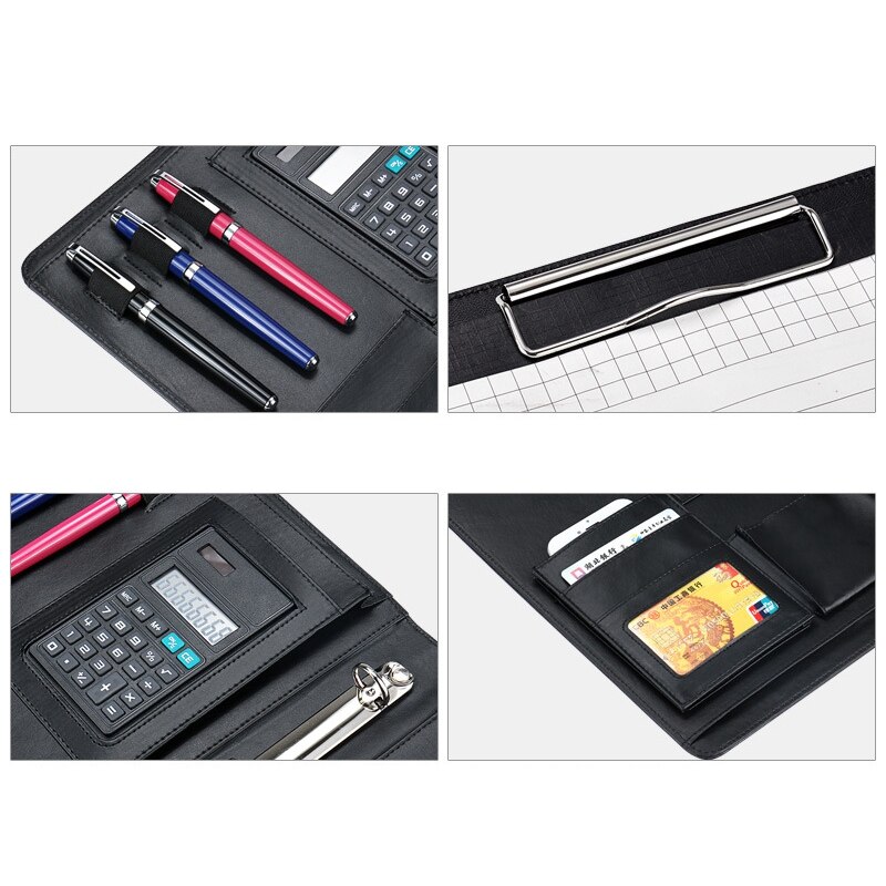 PU Leather A4 File Writing Pad Presentation Folder Portfolio with Calculator for Business IPad/Table Interview Resume Binder