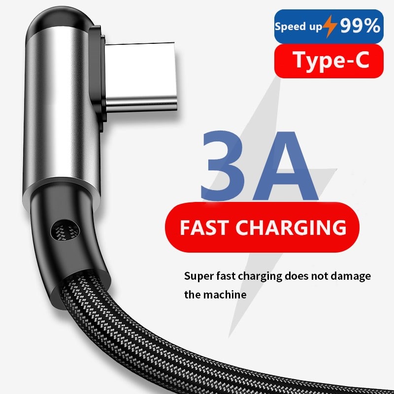 3A Typ C Kabel für Xiaomi Redmi Hinweis 7 mi9 USB C Kabel für Samsung S9 Schnelle Ladung Draht USB-C 90 grad ellenbogen daten linie