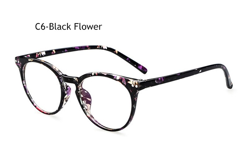 Men Glass Frame Women Black Eyeglasses Frame Vintage Round Clear Lens Glasses Optical Spectacle Nerd Party Eyewear: C6 Black Floral