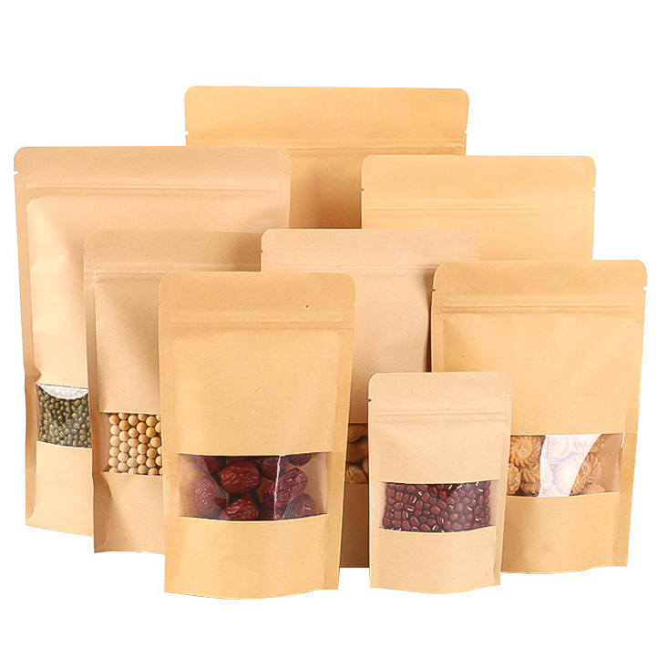 20/50pcs Kraft Paper Zip Lock Bags with Clear Window Reusable Packing Stand Up Dried Food Fruit Tea Self Sealing Pouches