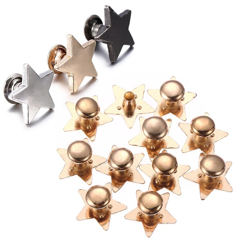 Juego de 10 tachuelas para bolsos de ropa, tachuelas y pinchos para ropa, remaches planos de estrellas, tachuelas de cuero, accesorios para ropa artesanal