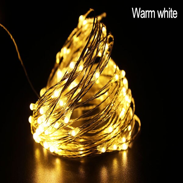 Guirlande lumineuse à piles, 10M 100 LED, fil de cuivre Transparent, Micro LED, pour fête de noël, fête de mariage, extérieur: Warm White