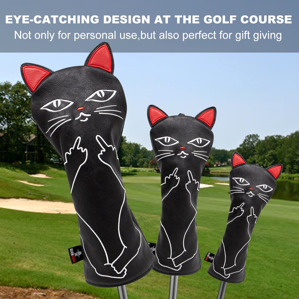 Golf Club Headcover Set Aliennana Zwart Leuke Cool Cat 1 Hout Driver Head Cover Fairway Golf Headcvoer Hybird 3 Stks/set