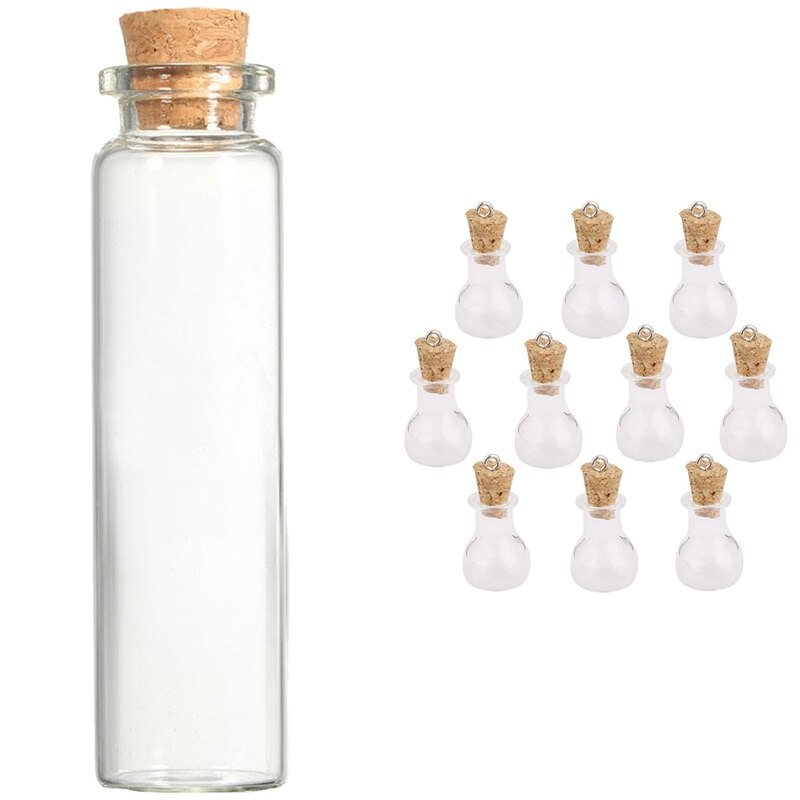 10 Stuks Glazen Fles Kurk Glazen Fles Hanger & 10 Pcs 20Ml Mini Helder Wishing Fles Bericht Glazen Flacon: Default Title