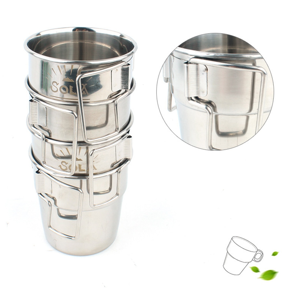 4 Pz/impostato Portatile Tazza di Caffè Manico Pieghevole barbecue tutto'aperto Arrampicata picnic Escursionismo Campeggio Tazza Articoli E Attrezzature per Acqua, Caffè, Tè di Birra in Acciaio Inox