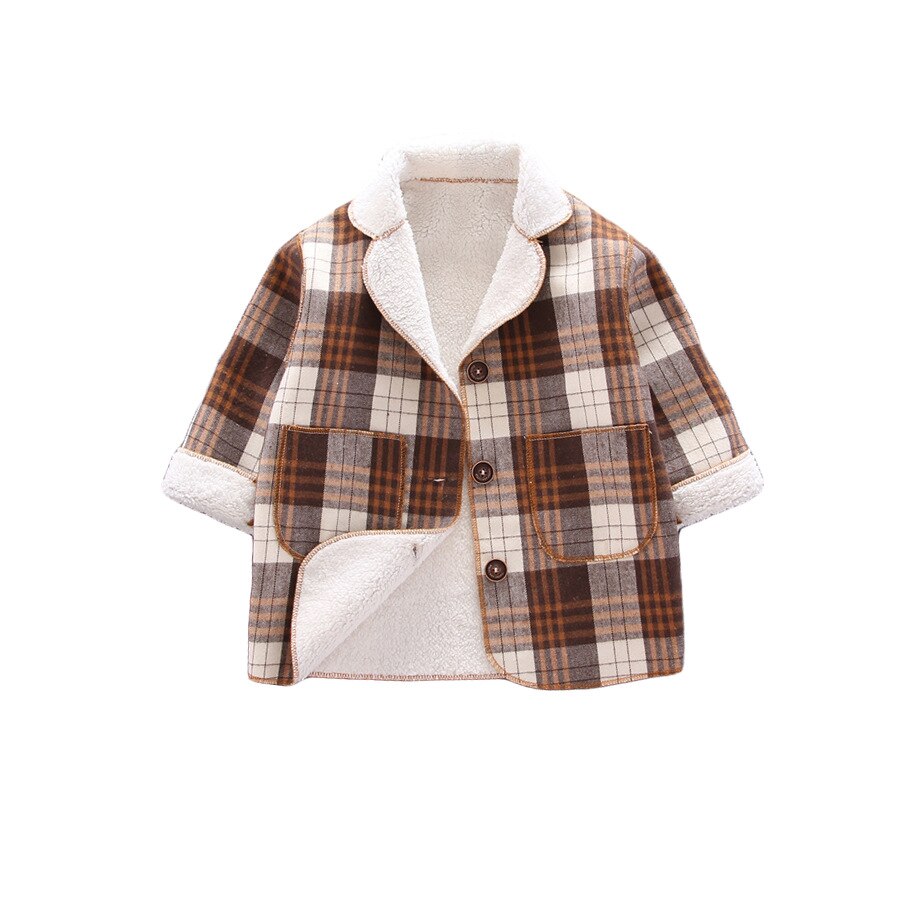 Herbst Winter Jungen warme jacke Plaid Wolle Mantel freundlicher Winter oben revers Plus samt dick windbreaker: schokolade / 24M