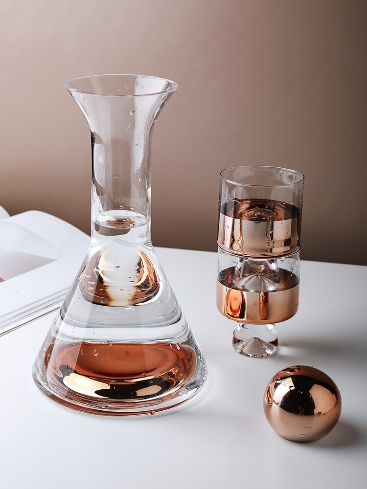 European-Style Crystal Glass Electroplating Rose Gold Water Jug American Decanter Wine Set