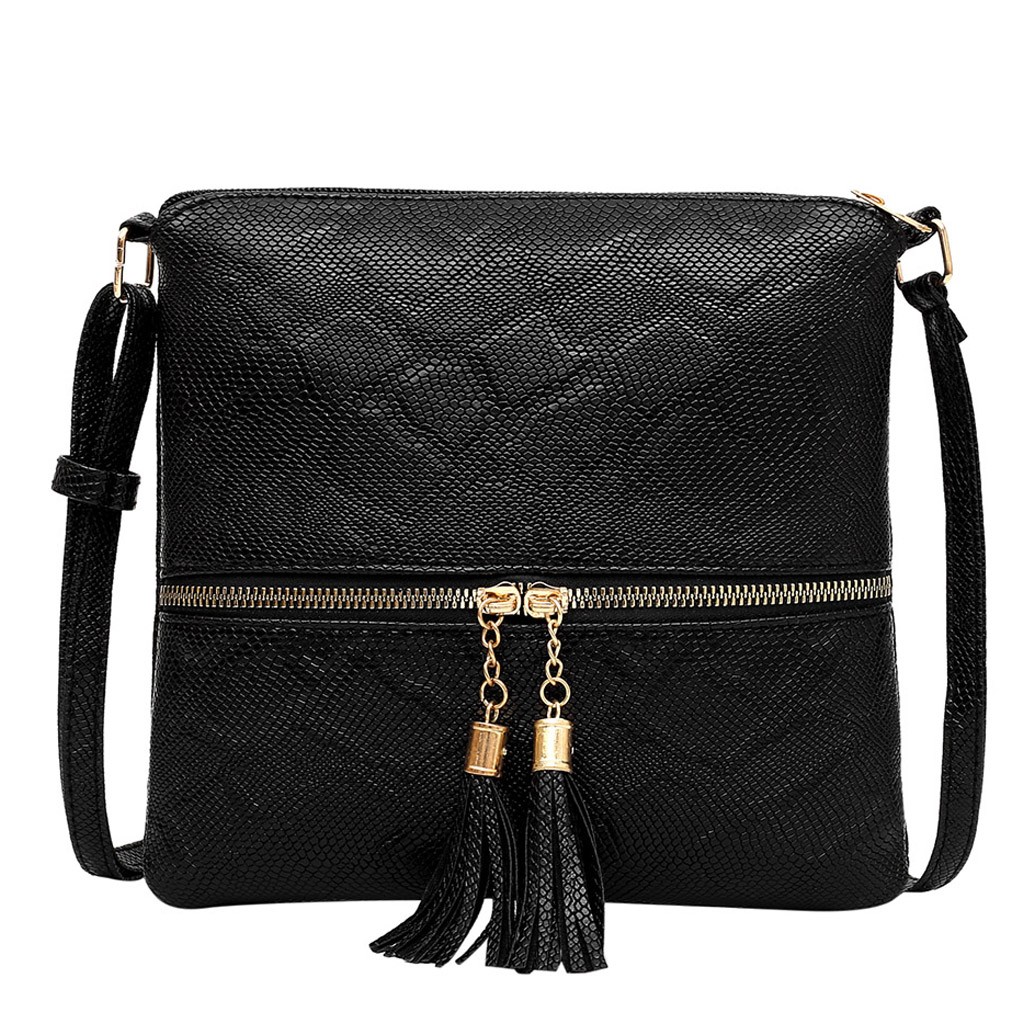 Tassel cobra impressão zíper bolsa de ombro mensageiro para mulher bolsa carteira sac a principal femme mujer bolsas femininas #25: Black