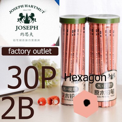 Lápices de madera HB 2B, juego de lápices de dibujo, Centro negro, madera cruda, no tóxico,: 30P-2B-Hexagon