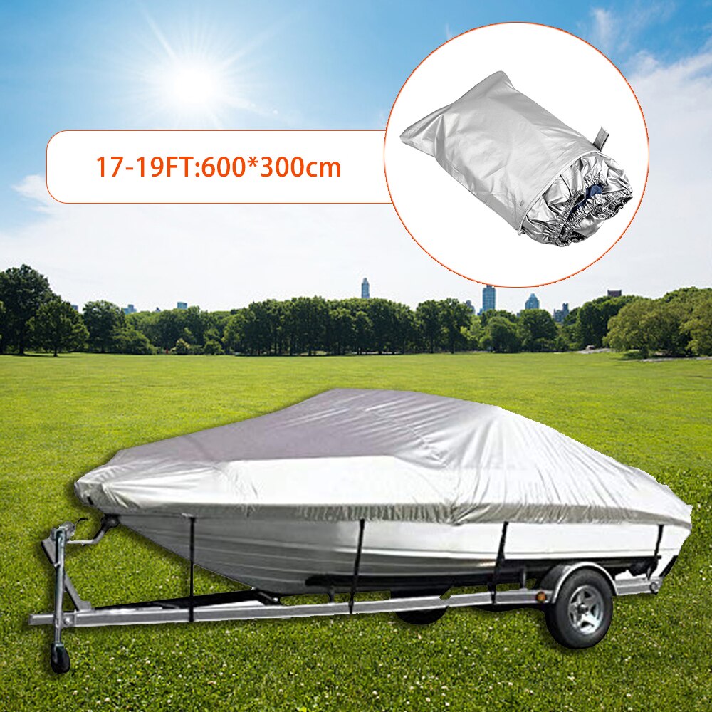Boat Cover Outdoor Protection Waterproof Reflective 300D Oxford Fabric Anti-smashing for V-HULL Runabouts and Bass Boats: 17-19FT