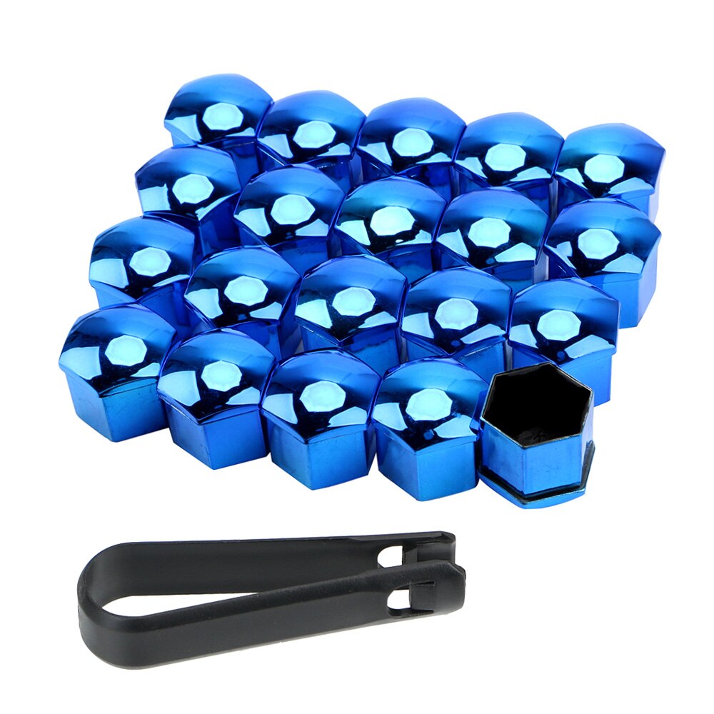 20 delar 17mm skydd täcker lock bil hjul mutter lock auto nav skruv lock anti-rost bildäck mutter bult auto reservdelar: Blå